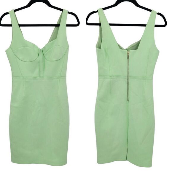 Marciano Dress S Neon Lime Green Corset Scuba Bodycon Colorful Statement Rave - Picture 12 of 12